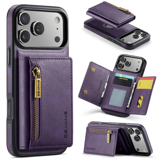 For iPhone 17 Pro DG.MING M5 Series Zip RFID Multi Card Detachable Leather Phone Case(Purple) by DG.MING