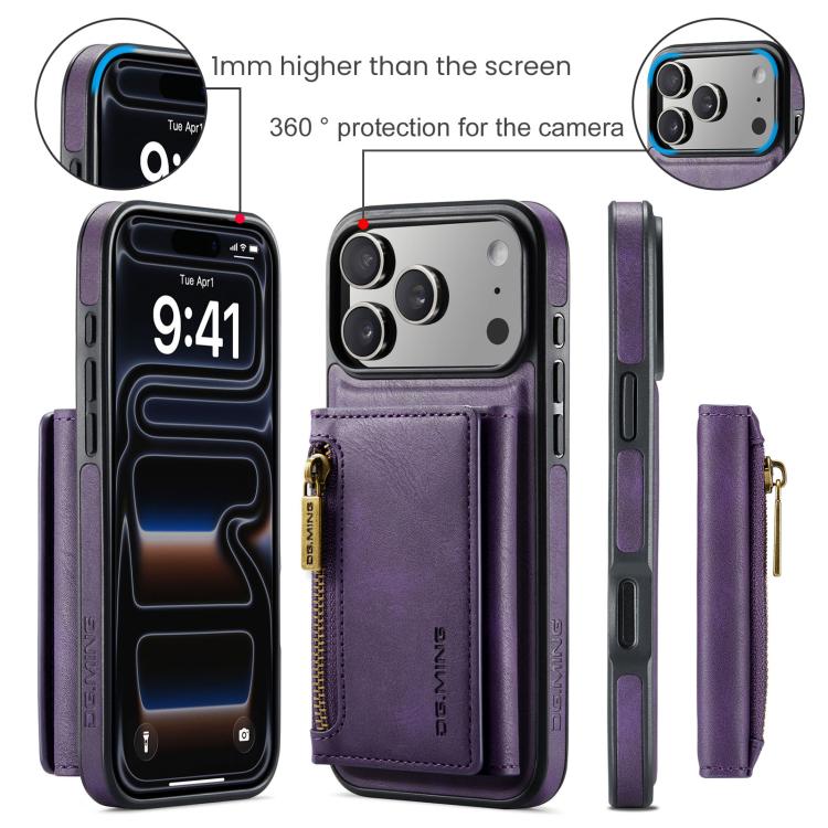 For iPhone 17 Pro DG.MING M5 Series Zip RFID Multi Card Detachable Leather Phone Case(Purple) by DG.MING