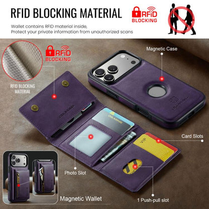 For iPhone 17 Pro DG.MING M5 Series Zip RFID Multi Card Detachable Leather Phone Case(Purple) by DG.MING