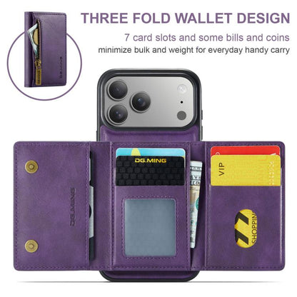 For iPhone 17 Pro DG.MING M5 Series Zip RFID Multi Card Detachable Leather Phone Case(Purple) by DG.MING