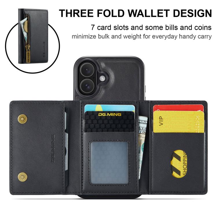 For iPhone 17 DG.MING M5 Series Zip RFID Multi Card Detachable Leather Phone Case(Black) by DG.MING
