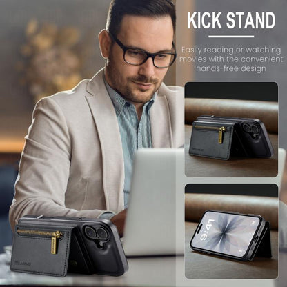 For iPhone 17 DG.MING M5 Series Zip RFID Multi Card Detachable Leather Phone Case(Black) by DG.MING