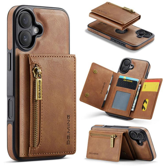 For iPhone 17 DG.MING M5 Series Zip RFID Multi Card Detachable Leather Phone Case(Brown) by DG.MING