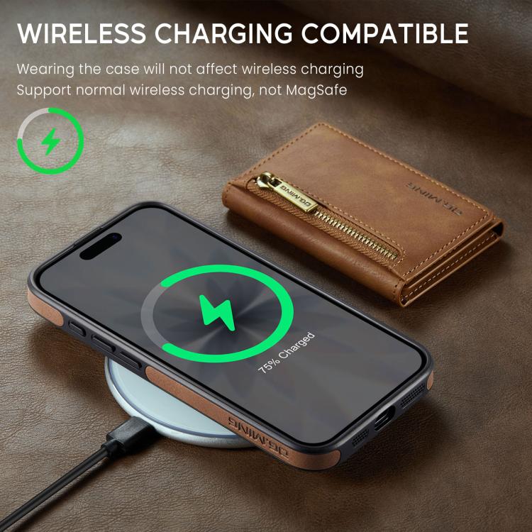 For iPhone 17 DG.MING M5 Series Zip RFID Multi Card Detachable Leather Phone Case(Brown) by DG.MING