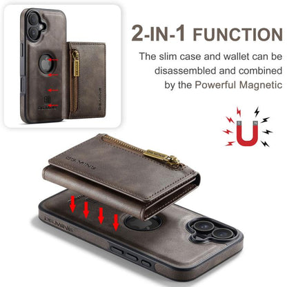 For iPhone 17 DG.MING M5 Series Zip RFID Multi Card Detachable Leather Phone Case(Coffee) by DG.MING
