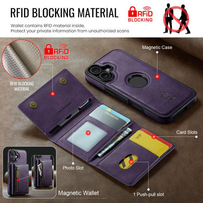 For iPhone 17 DG.MING M5 Series Zip RFID Multi Card Detachable Leather Phone Case(Purple) by DG.MING