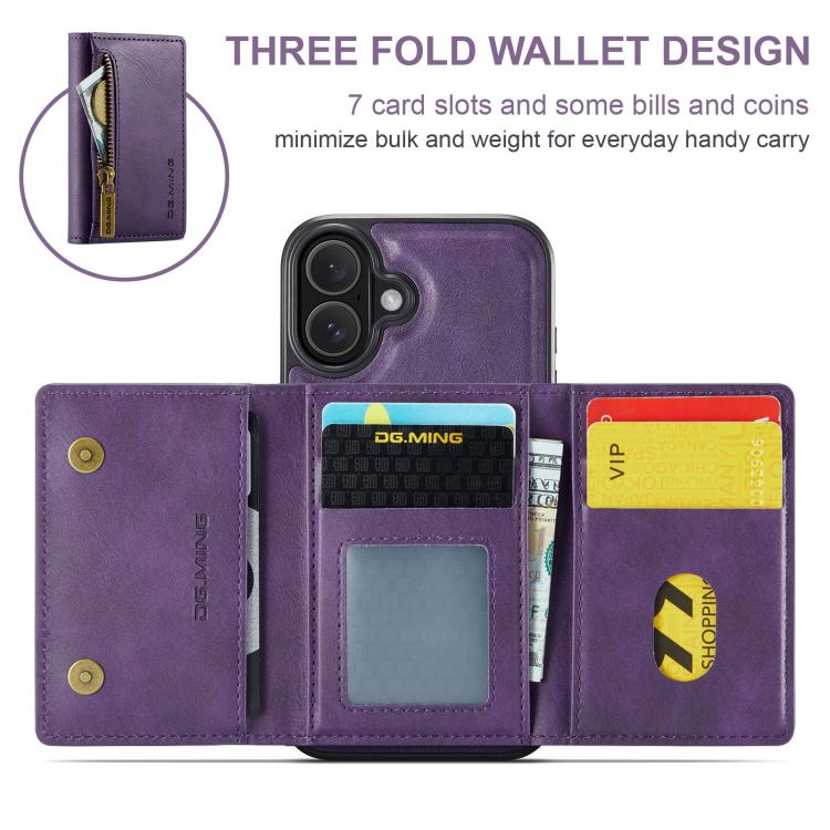 For iPhone 17 DG.MING M5 Series Zip RFID Multi Card Detachable Leather Phone Case(Purple) by DG.MING