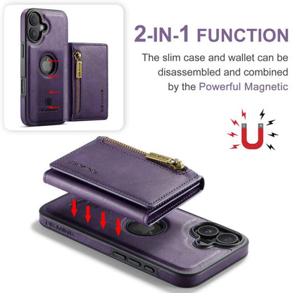 For iPhone 17 DG.MING M5 Series Zip RFID Multi Card Detachable Leather Phone Case(Purple) by DG.MING