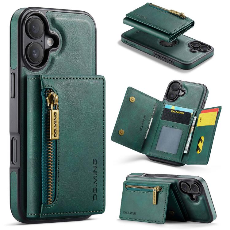For iPhone 17 DG.MING M5 Series Zip RFID Multi Card Detachable Leather Phone Case(Green) by DG.MING