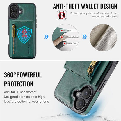 For iPhone 17 DG.MING M5 Series Zip RFID Multi Card Detachable Leather Phone Case(Green) by DG.MING