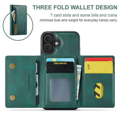 For iPhone 17 DG.MING M5 Series Zip RFID Multi Card Detachable Leather Phone Case(Green) by DG.MING
