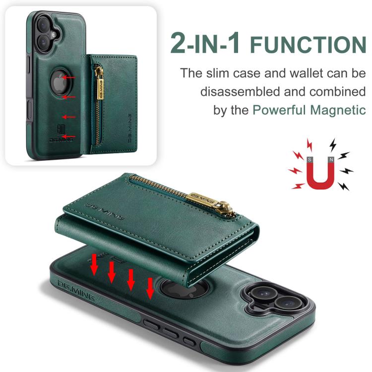 For iPhone 17 DG.MING M5 Series Zip RFID Multi Card Detachable Leather Phone Case(Green) by DG.MING