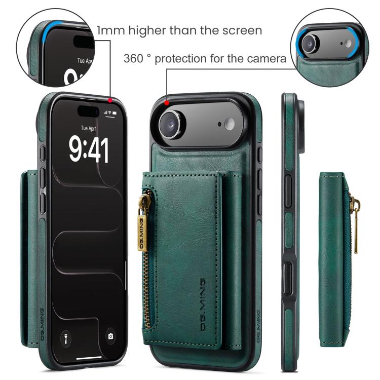 For iPhone Air DG.MING M5 Series Zip RFID Multi Card Detachable Leather Phone Case(Green) by DG.MING