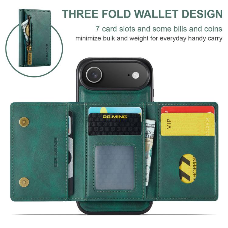 For iPhone Air DG.MING M5 Series Zip RFID Multi Card Detachable Leather Phone Case(Green) by DG.MING