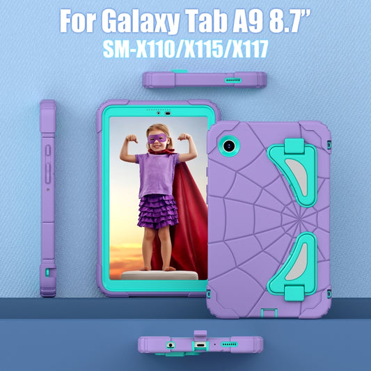 For Samsung Galaxy Tab A9 Spider Silicone Hybrid PC Shockproof Tablet Case(Purple Green) by bashfashion