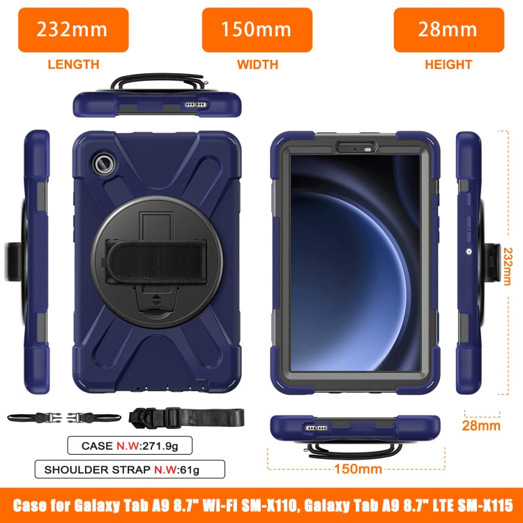 For Samsung Galaxy Tab A9 Rotary Handle Grab TPU + PC Tablet Case(Navy Blue) by bashfashion
