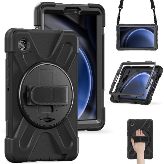 For Samsung Galaxy Tab A9 Rotary Handle Grab TPU + PC Tablet Case(Black) by bashfashion
