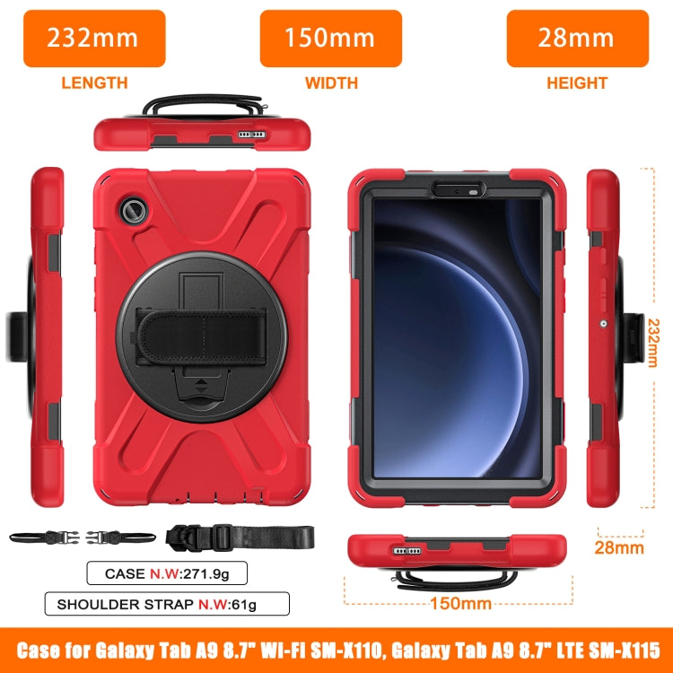 For Samsung Galaxy Tab A9 Rotary Handle Grab TPU + PC Tablet Case(Red) by bashfashion