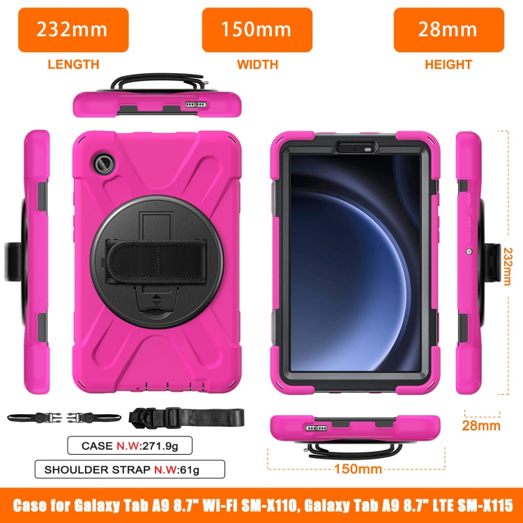 For Samsung Galaxy Tab A9 Rotary Handle Grab TPU + PC Tablet Case(Rose Red) by bashfashion
