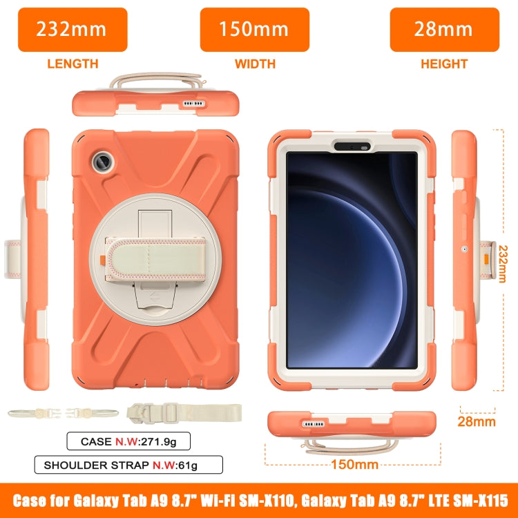 For Samsung Galaxy Tab A9 Rotary Handle Grab TPU + PC Tablet Case(Coral Orange) by bashfashion