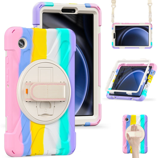 For Samsung Galaxy Tab A9 Rotary Handle Grab TPU + PC Tablet Case(Colorful Pink) by bashfashion