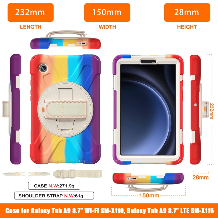 For Samsung Galaxy Tab A9 Rotary Handle Grab TPU + PC Tablet Case(Colorful Red) by bashfashion