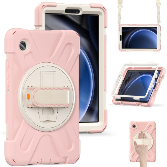 For Samsung Galaxy Tab A9 Rotary Handle Grab TPU + PC Tablet Case(Pink) by bashfashion