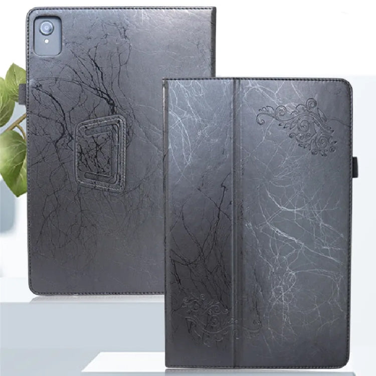 For TCL NxtPaper 11 Flower Embossed Leather Tablet Case with Handrest Strap & Pen Slot(Black) by bashfashion