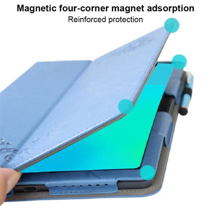 For TCL NxtPaper 11 Flower Embossed Leather Tablet Case with Handrest Strap & Pen Slot(Black) by bashfashion