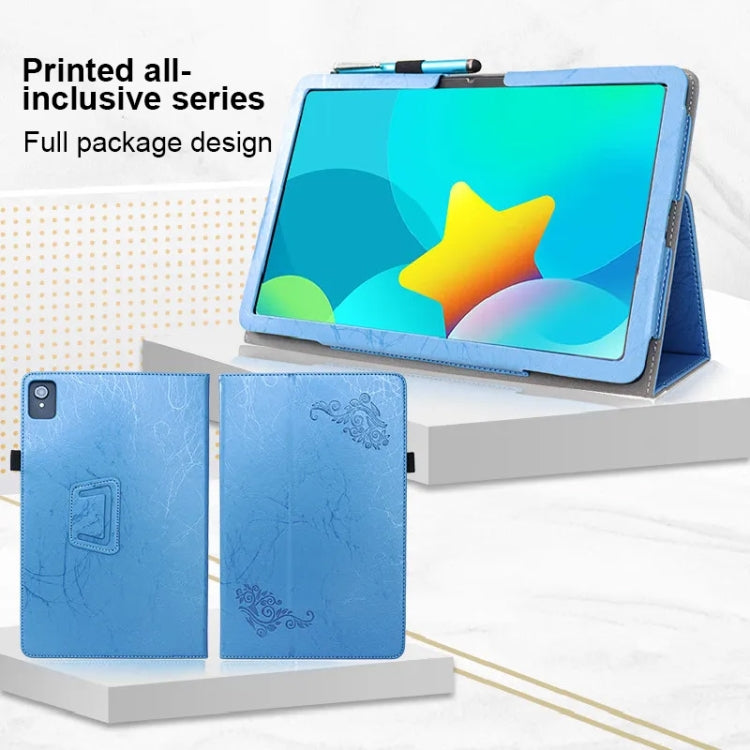 For TCL NxtPaper 11 Flower Embossed Leather Tablet Case with Handrest Strap & Pen Slot(Black) by bashfashion