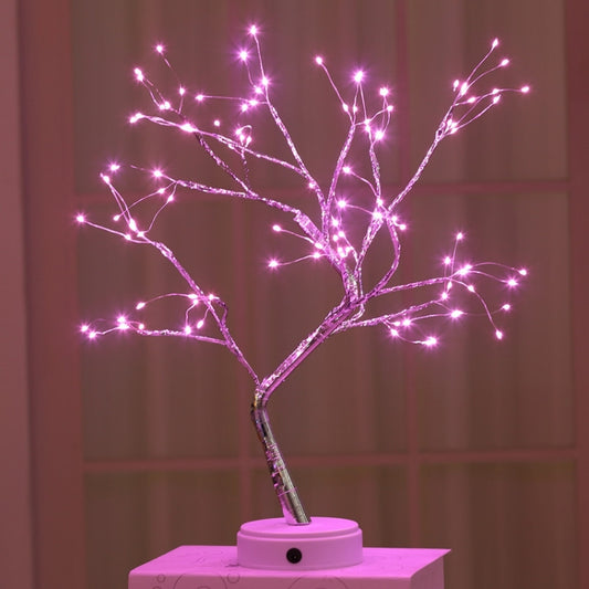 108 LEDs Copper Wire Tree Table Lamp Creative Decoration Touch Control Night Light (Pink Light) by bashfashion