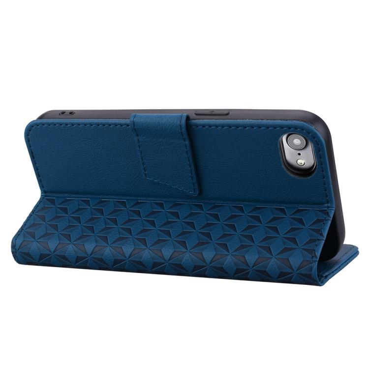 For iPhone 16e Business Diamond Buckle Leather Phone Case with Lanyard(Royal Blue) by bashfashion