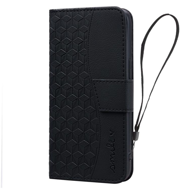 For iPhone 16e Business Diamond Buckle Leather Phone Case with Lanyard(Black) by bashfashion
