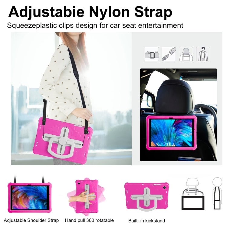 For Samsung Galaxy Tab A9+ / A11+ Shield 360 Rotation Handle EVA Shockproof PC Tablet Case(Rose Red Beige) by bashfashion