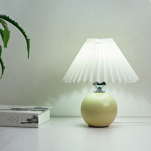Pleated Lampshade Cozy Bedside Night Light Modern Ceramic Desk Lamp 220V(Beige Body+White Cover) by bashfashion