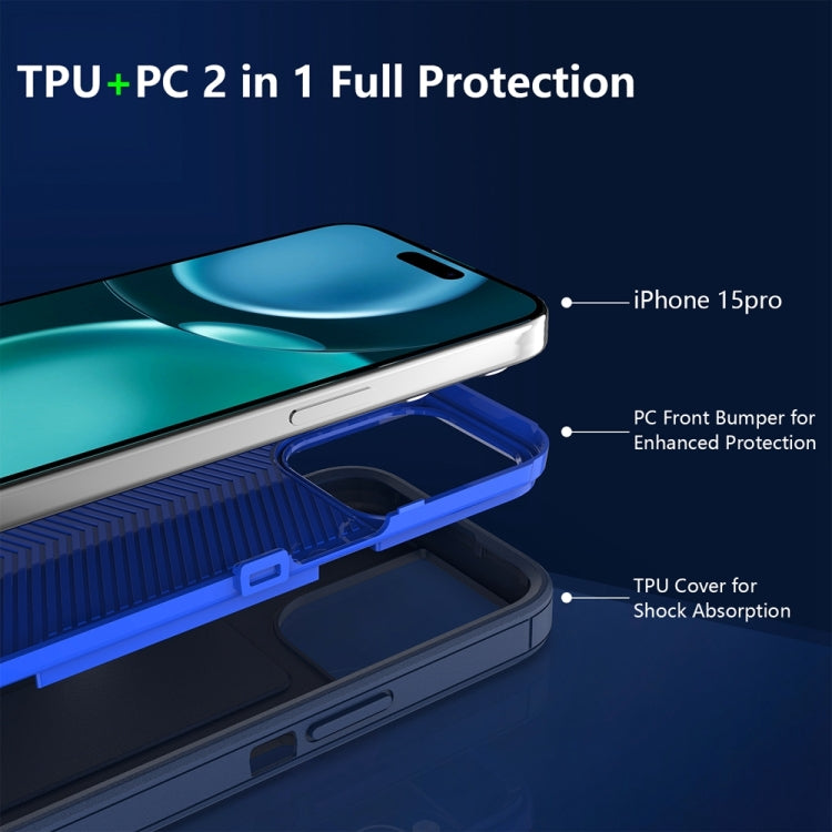 For iPhone 15 Pro Max 2 in 1 PC Hybrid TPU Phone Case(Blue+Blue Green) by bashfashion