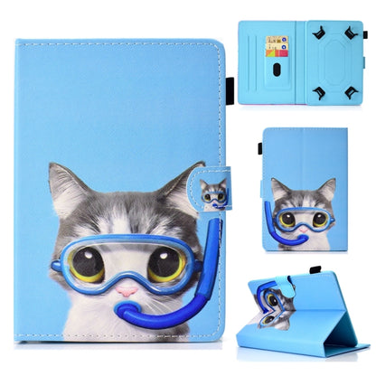 For 10 inch Universal Colored Drawing Stitching Leather Tablet Case(Diving Cat) by bashfashion