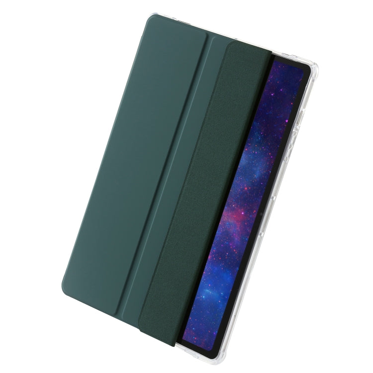 For Samsung Galaxy Tab S10 FE / S9 FE / S9 3-Fold Clear Acrylic Leather Tablet Case(Deep Green) by bashfashion
