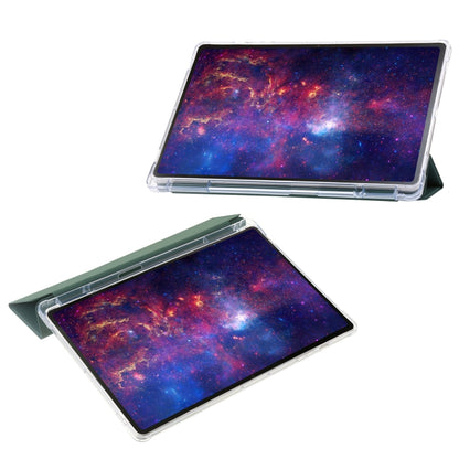 For Samsung Galaxy Tab S10 FE / S9 FE / S9 3-Fold Clear Acrylic Leather Tablet Case(Deep Green) by bashfashion