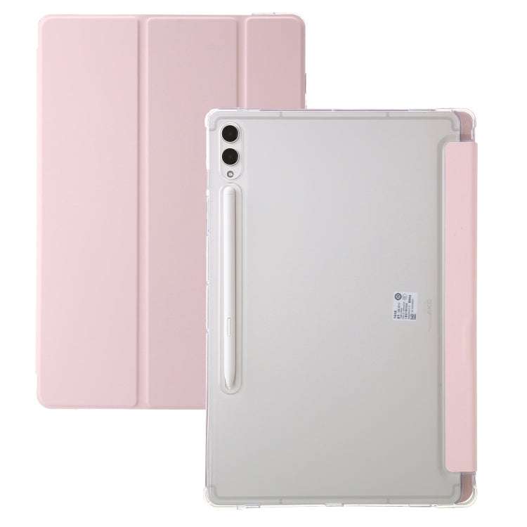 For Samsung Galaxy Tab S10 FE / S9 FE / S9 3-Fold Clear Acrylic Leather Tablet Case(Pink) by bashfashion