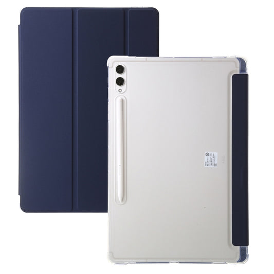 For Samsung Galaxy Tab S9+ 3-Fold Clear Acrylic Leather Tablet Case(Dark Blue) by bashfashion