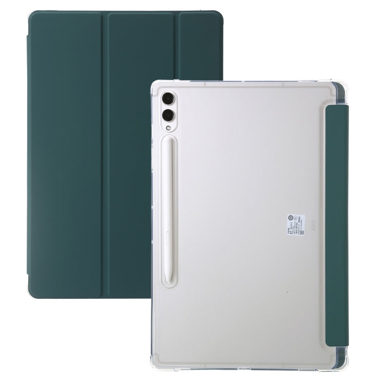 For Samsung Galaxy Tab S9+ 3-Fold Clear Acrylic Leather Tablet Case(Deep Green) by bashfashion