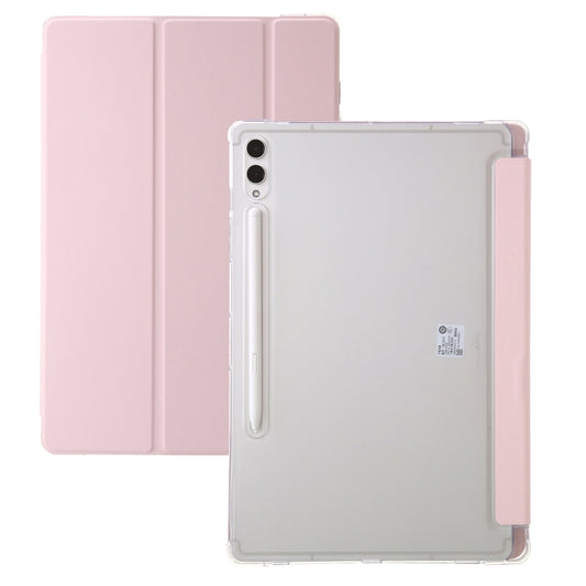 For Samsung Galaxy Tab S9+ 3-Fold Clear Acrylic Leather Tablet Case(Pink) by bashfashion