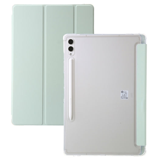 For Samsung Galaxy Tab S9 Ultra/S8 Ultra 3-Fold Clear Acrylic Leather Tablet Case(Green) by bashfashion