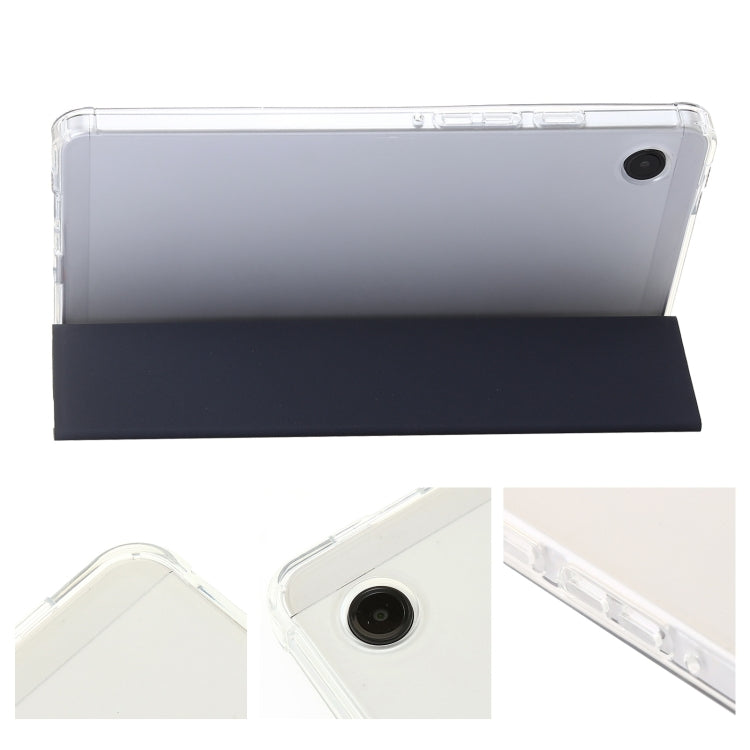 For Samsung Galaxy Tab A11 / A9 3-Fold Clear Acrylic Leather Tablet Case(Dark Blue) by bashfashion