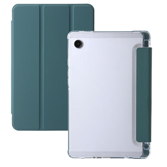 For Samsung Galaxy Tab A11 / A9 3-Fold Clear Acrylic Leather Tablet Case(Deep Green) by bashfashion