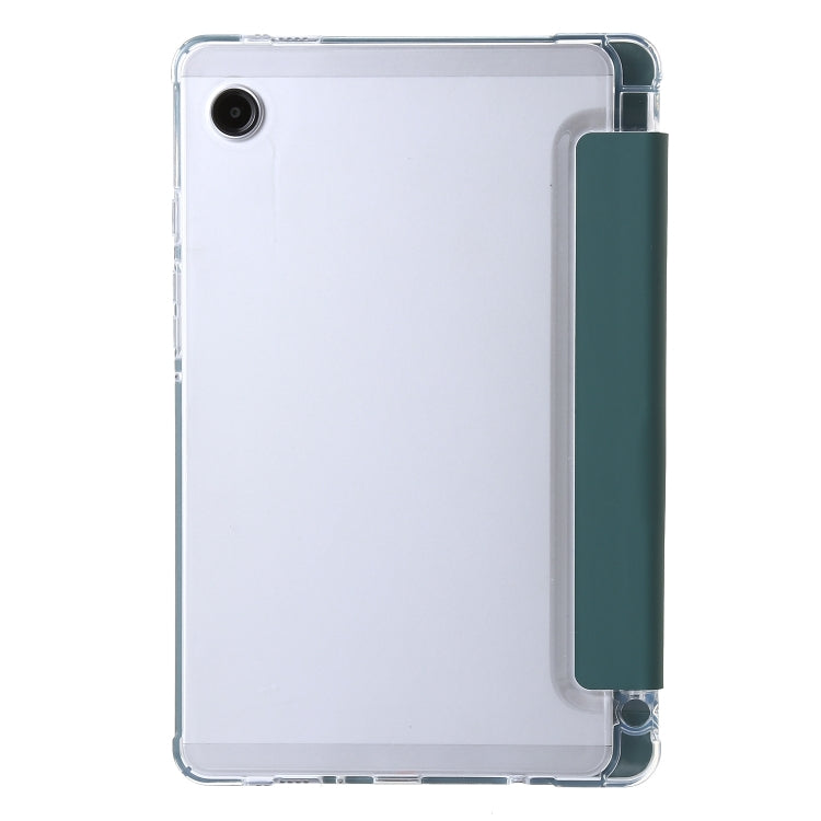 For Samsung Galaxy Tab A11 / A9 3-Fold Clear Acrylic Leather Tablet Case(Deep Green) by bashfashion