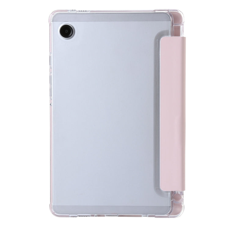 For Samsung Galaxy Tab A11 / A9 3-Fold Clear Acrylic Leather Tablet Case(Pink) by bashfashion