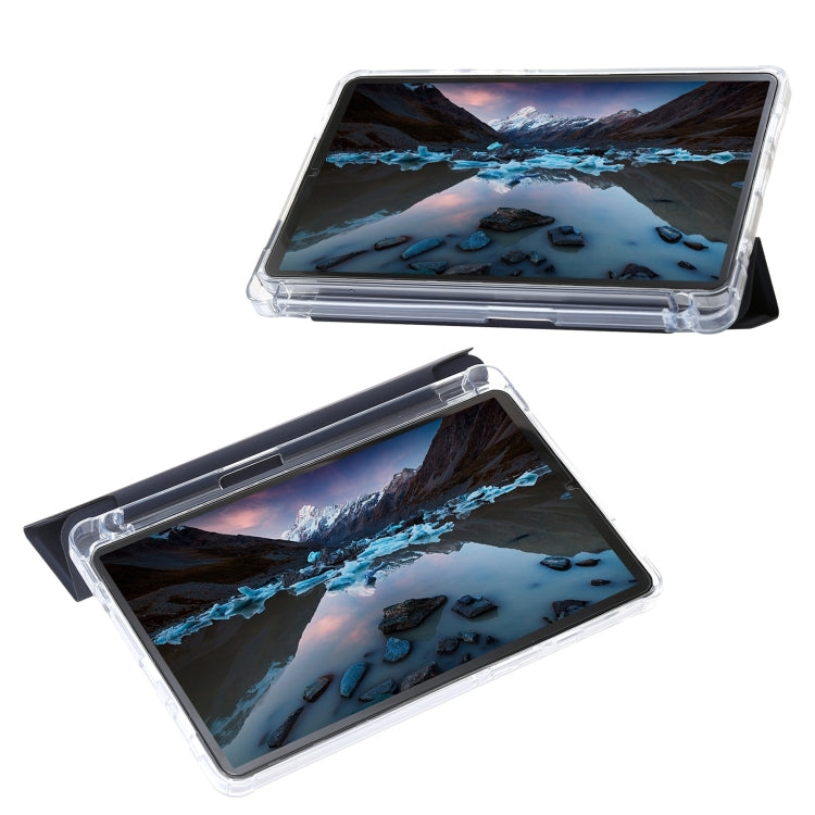 For Samsung Galaxy Tab A9+ 3-Fold Clear Acrylic Leather Tablet Case(Dark Blue) by bashfashion