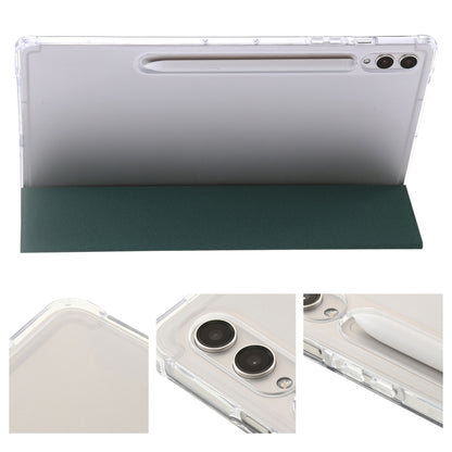 For Samsung Galaxy Tab S10 Ultra 3-Fold Clear Acrylic Leather Tablet Case(Deep Green) by bashfashion